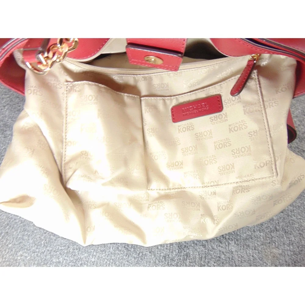 Michael Kors Large Tote Red Leather Gold Studded Chain Shoulder Bag 35H7GE0T3L